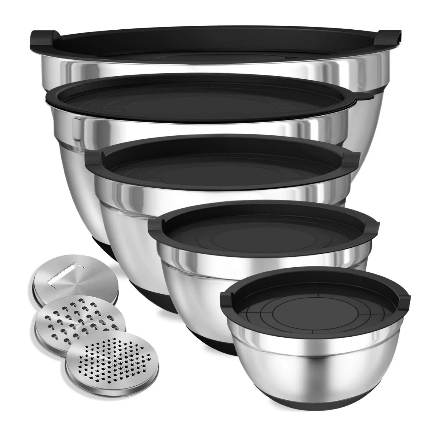 8PCS Stainless Steel Mixing Bowl Set with Airtight Lids Black Kitchen Bowls for Baking and Serving
