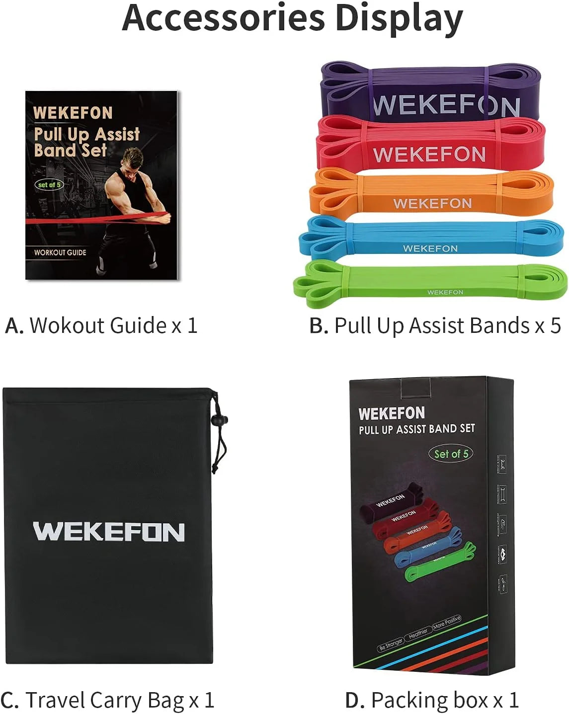 Resistance Bands Set of 5 Pull Up Assist Bands Stretch