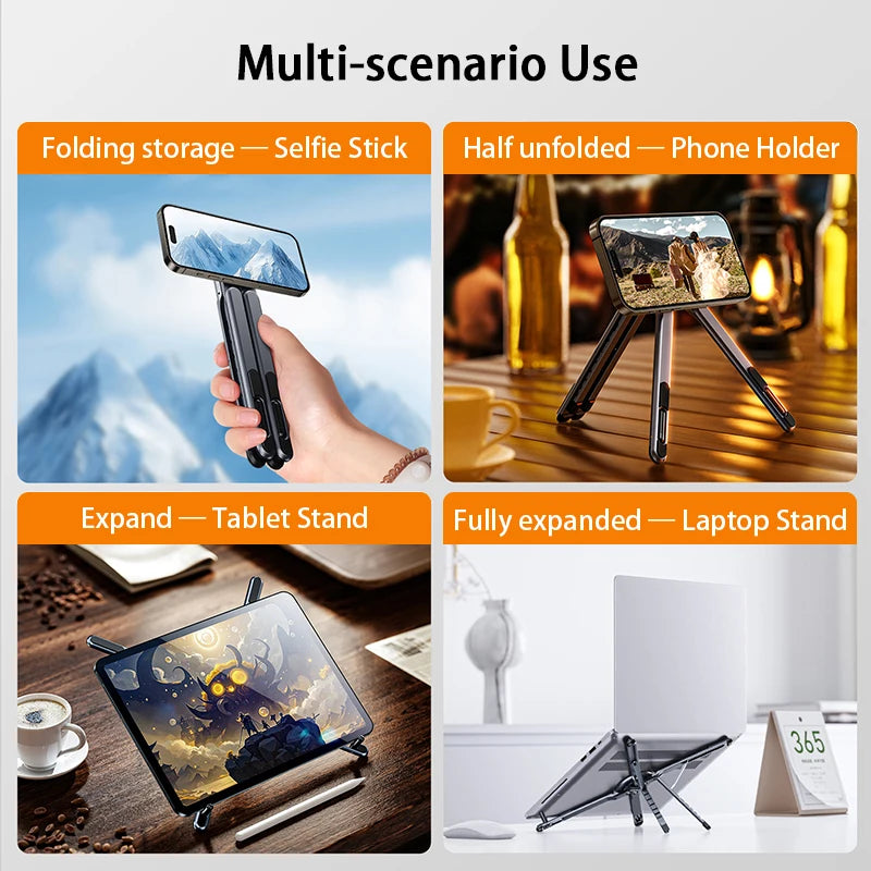 Multifunctional Magnetic Phone Holder Handheld Selfle Stick Foldable Tripod Portable Desk Stand for iPhone ipad Tablet Laptop