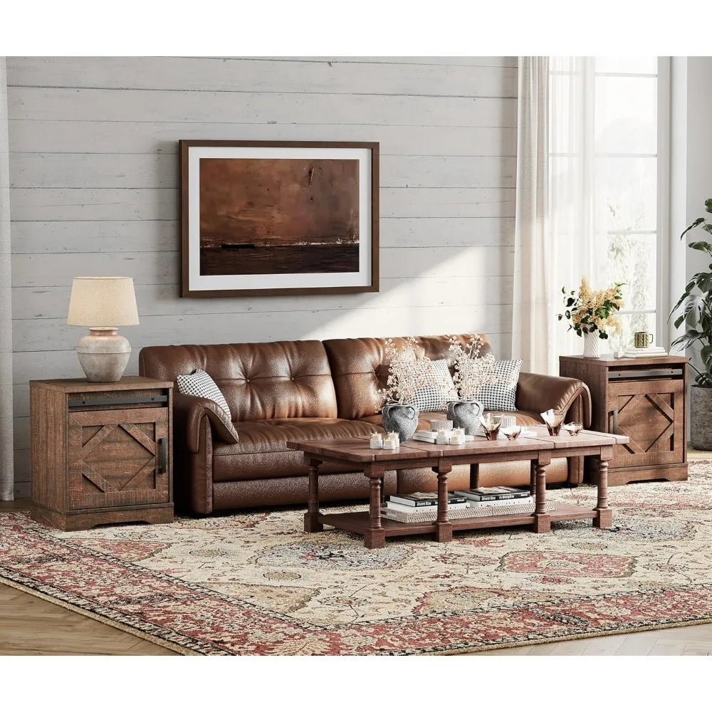 Farmhouse End Table Set of 2, Sofa Side Table with Drawer
