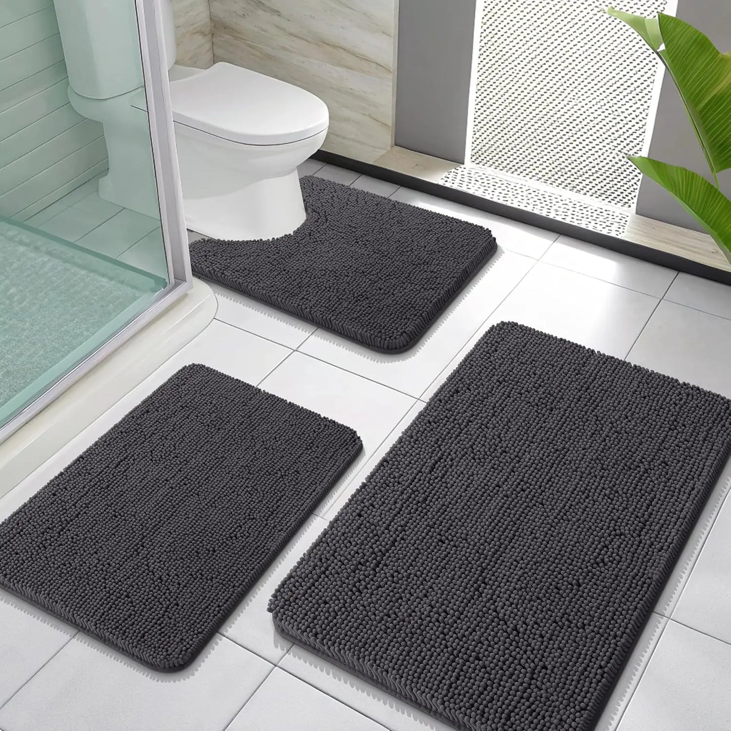Bathroom Rugs Sets 3 Piece Soft Absorbent Chenille Mats
