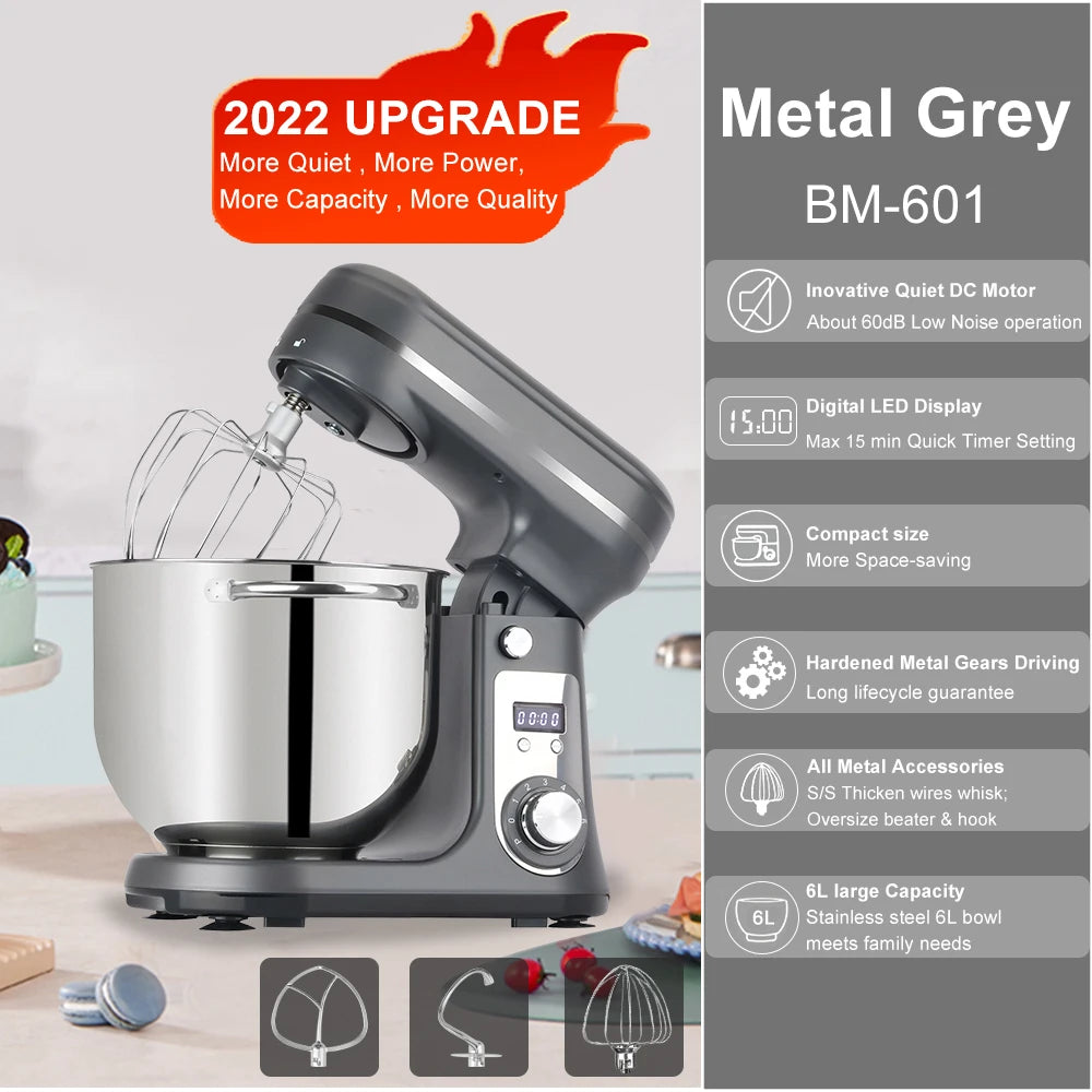 BioloMix Kitchen Food Stand Mixer 1200W 6L Quiet Motor