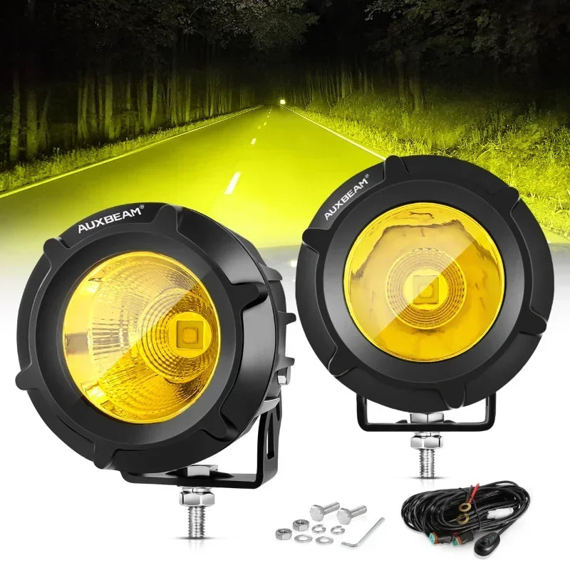 AUXBEAM 1pair 3.5 Inch Round LED Pod Lights 3500K / 6500K Work Lights Combo Beam Driving Lamps for Truck Pickup Offroad