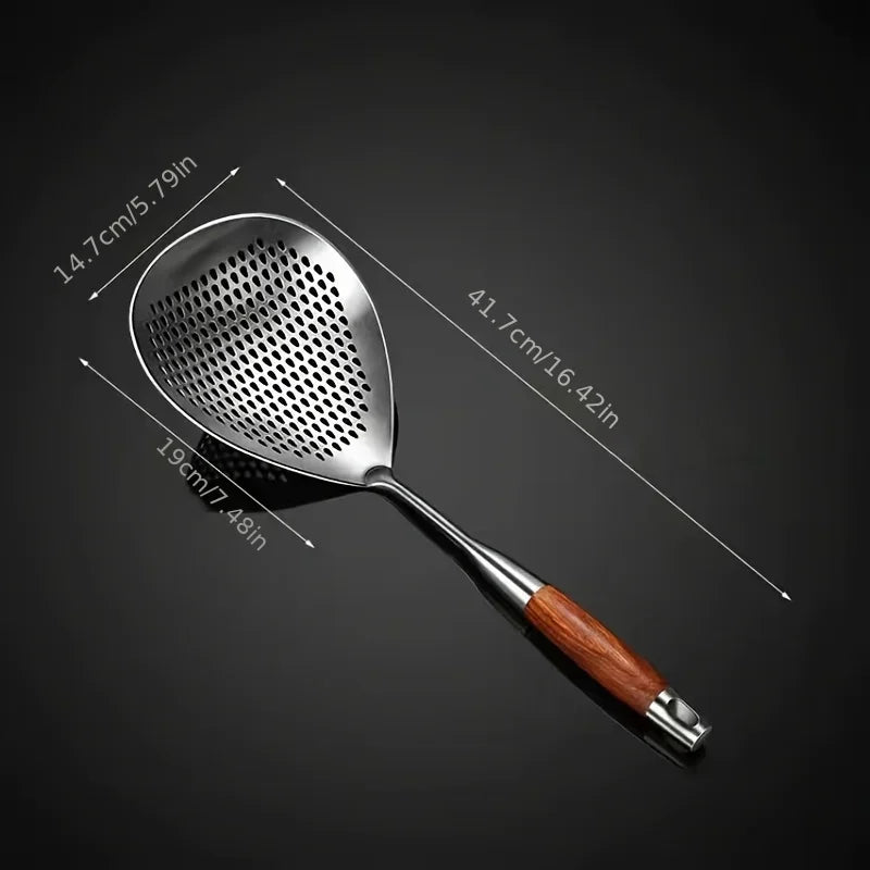 201 Stainless Steel Kitchenware Cooking Strainer with Wood Handle Pepper Seasoning Colander Sieve Utensils Filter Scoop Spoons