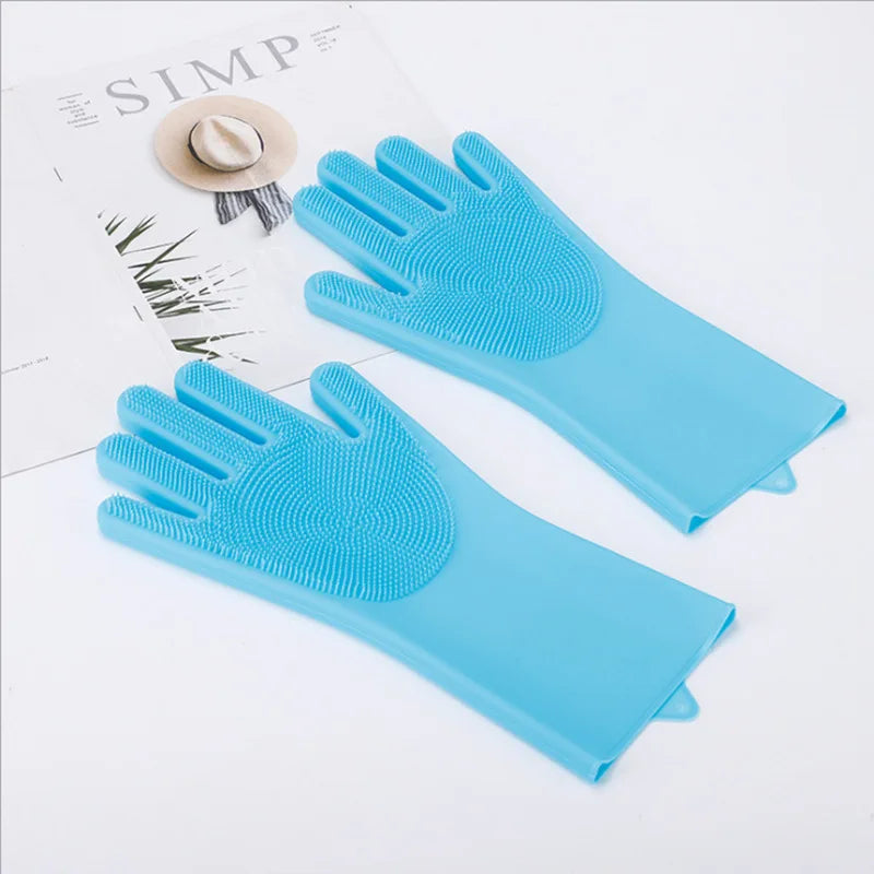 1 Pair Silicone Dishwashing Gloves Multifunctional Household Gloves Cleaning Kitchen Cleaning Heat Insulation Magic Gloves