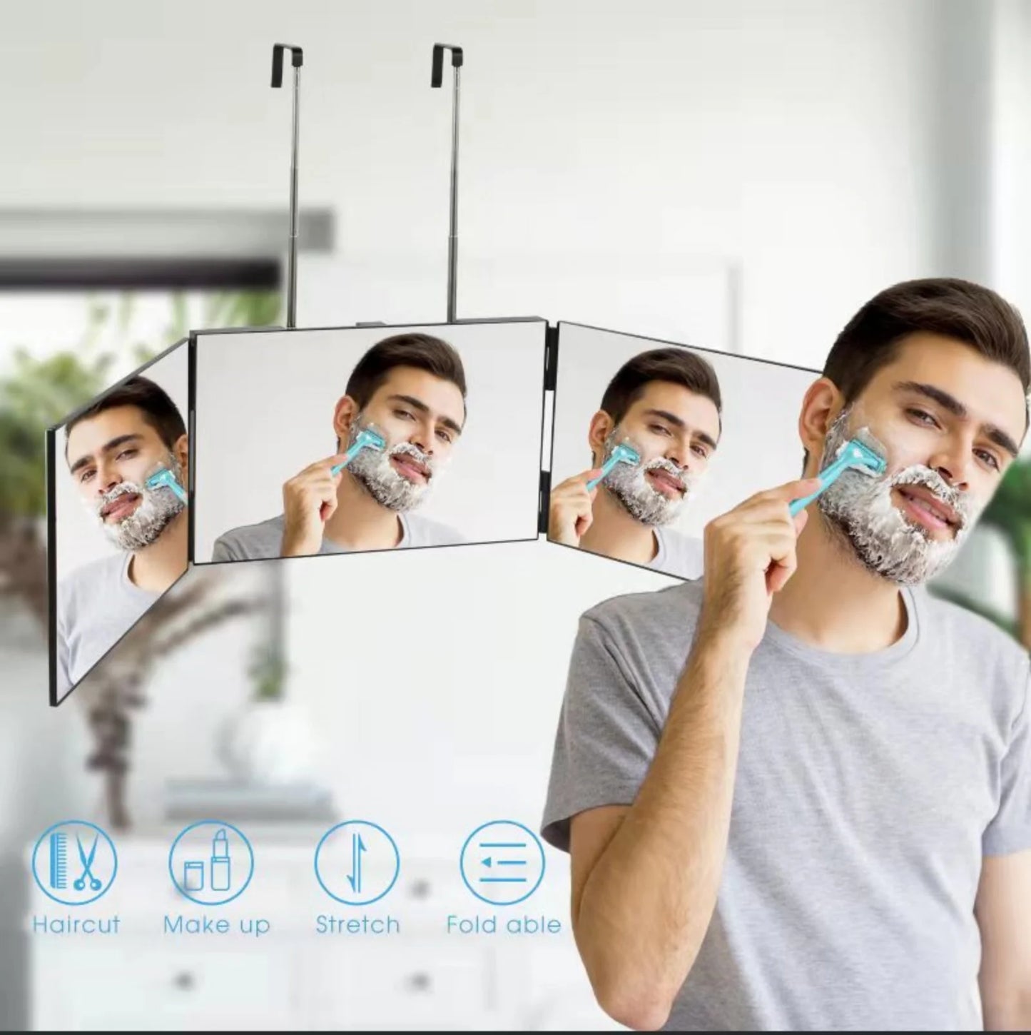3 Way Mirror for Hair Cutting, Barber Mirror Self Cut, Haircut Mirror to See Back of Head, 360 Mirror for Haircuts for Men