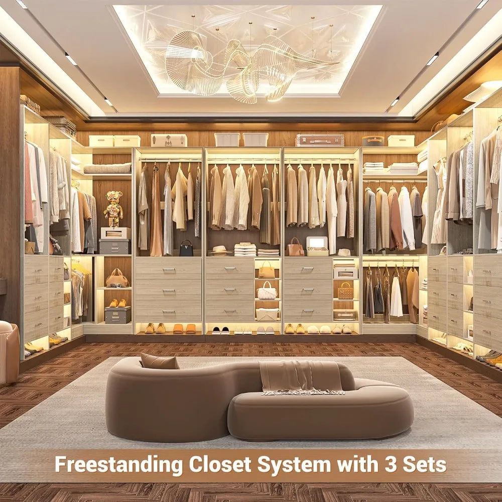 Closet System with 6 Drawers, 4 Hanging Rods & Corner Tower