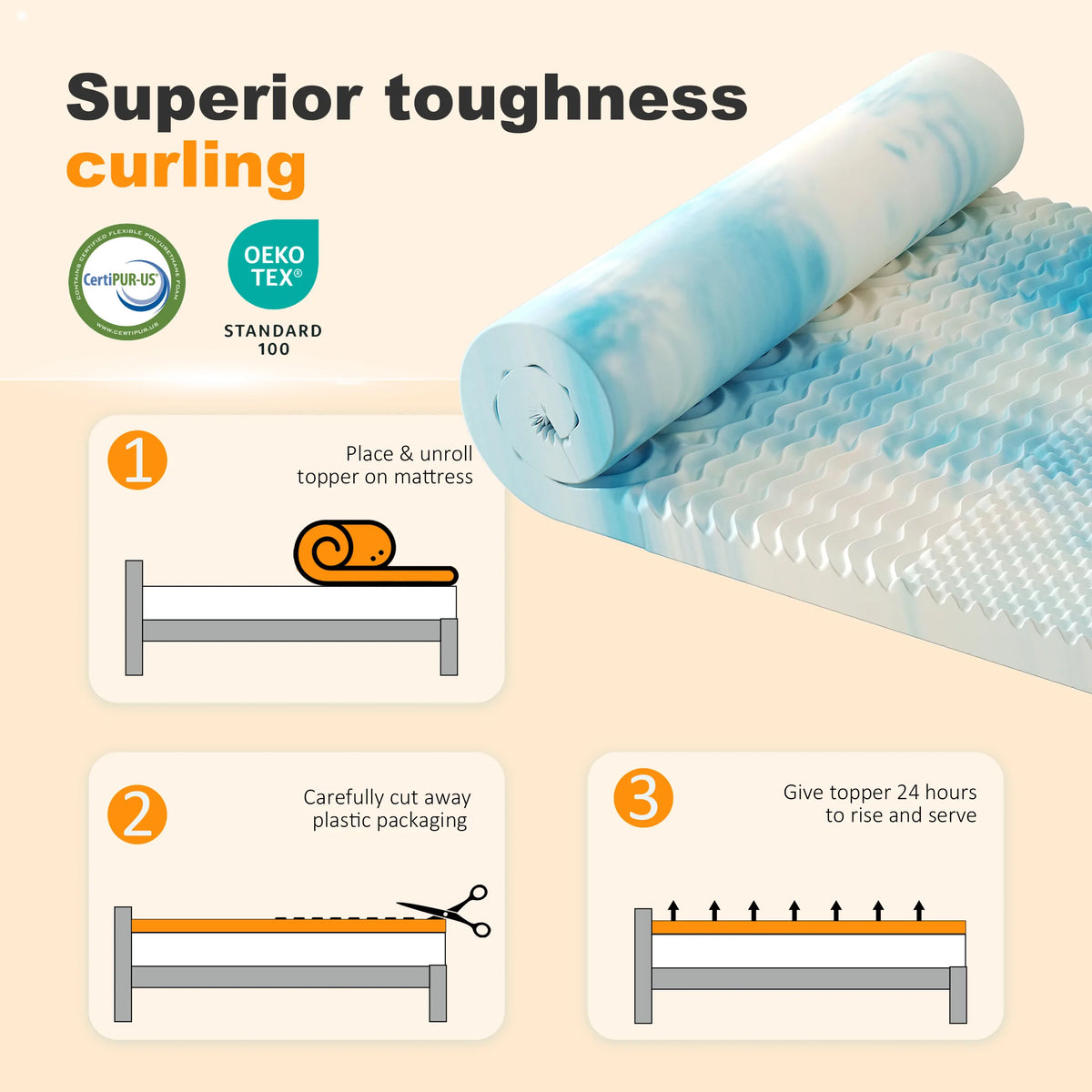 Premium Gel Infused Memory Foam Cooling Mattress Topper
