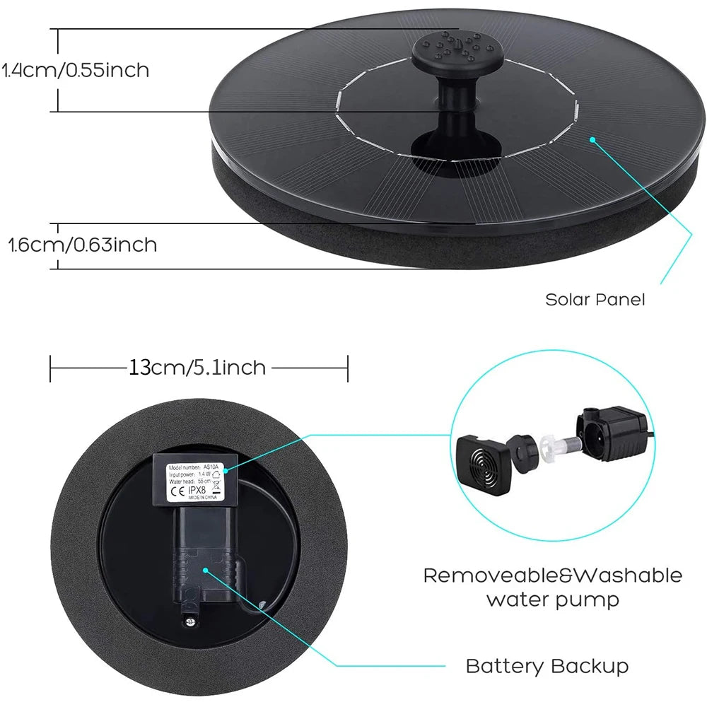 Mini Solar Water Fountain - Floating Solar-Powered Pond Fountain, Garden Decoration with Waterfall for Bird Bath & Pool