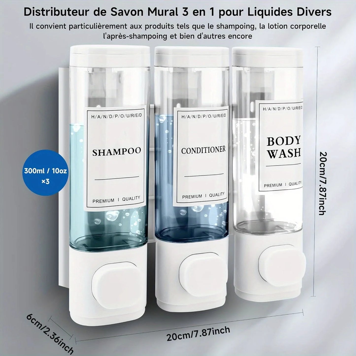 Wall Mounted Soap Dispenser Shower Gel Dispenser 3 in 1 Shampoo and Conditioner Dispenser No Drilling Required ABS Material