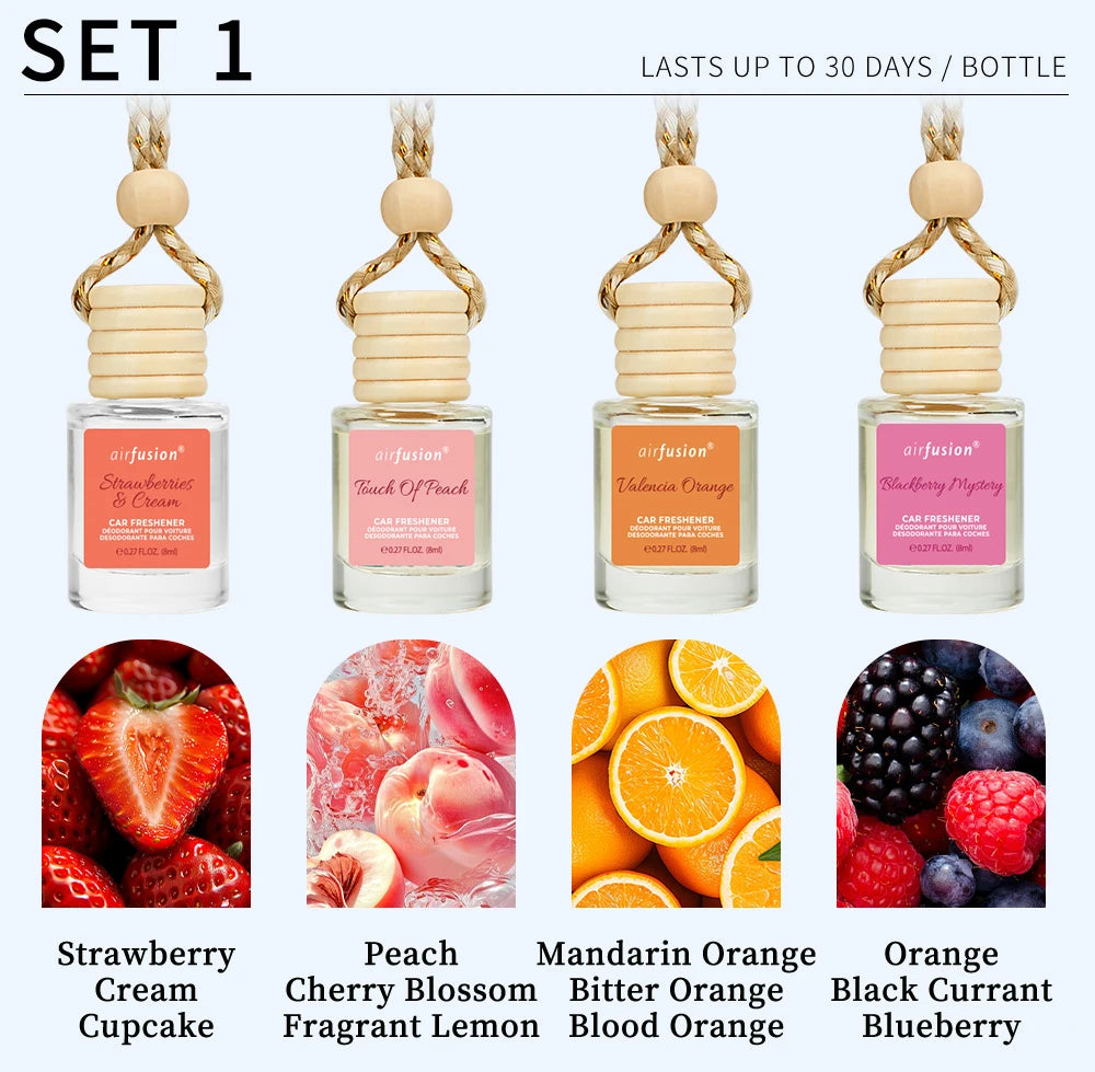 4 Pack Hanging Car Air Freshener & Diffuser | 120-Day Long-Lasting Fragrance | 17 Fragrances All Ages