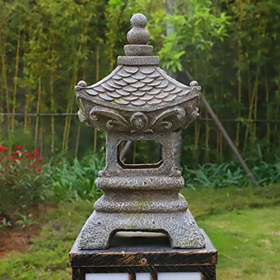 Asian Solar Zen Pagoda Garden Statue 14 Inch Outdoor Japanese Lamp Lantern for Home Garden Landscape Décor 14 inch Pagoda