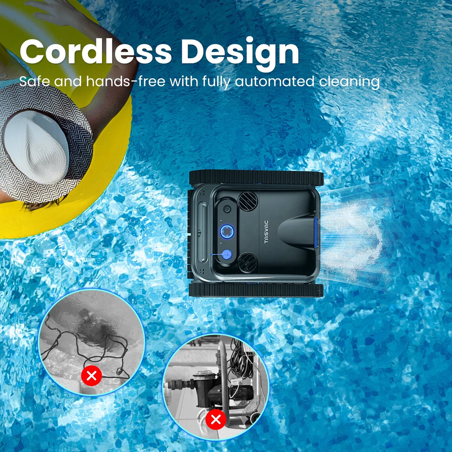 Cordless Robotic Pool Cleaner Vacuum for Inground Pools with 4 Motors Wall and Waterline Cleaning 300 Minute Battery Life