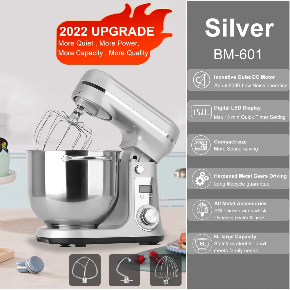 BioloMix Kitchen Food Stand Mixer 1200W 6L Quiet Motor