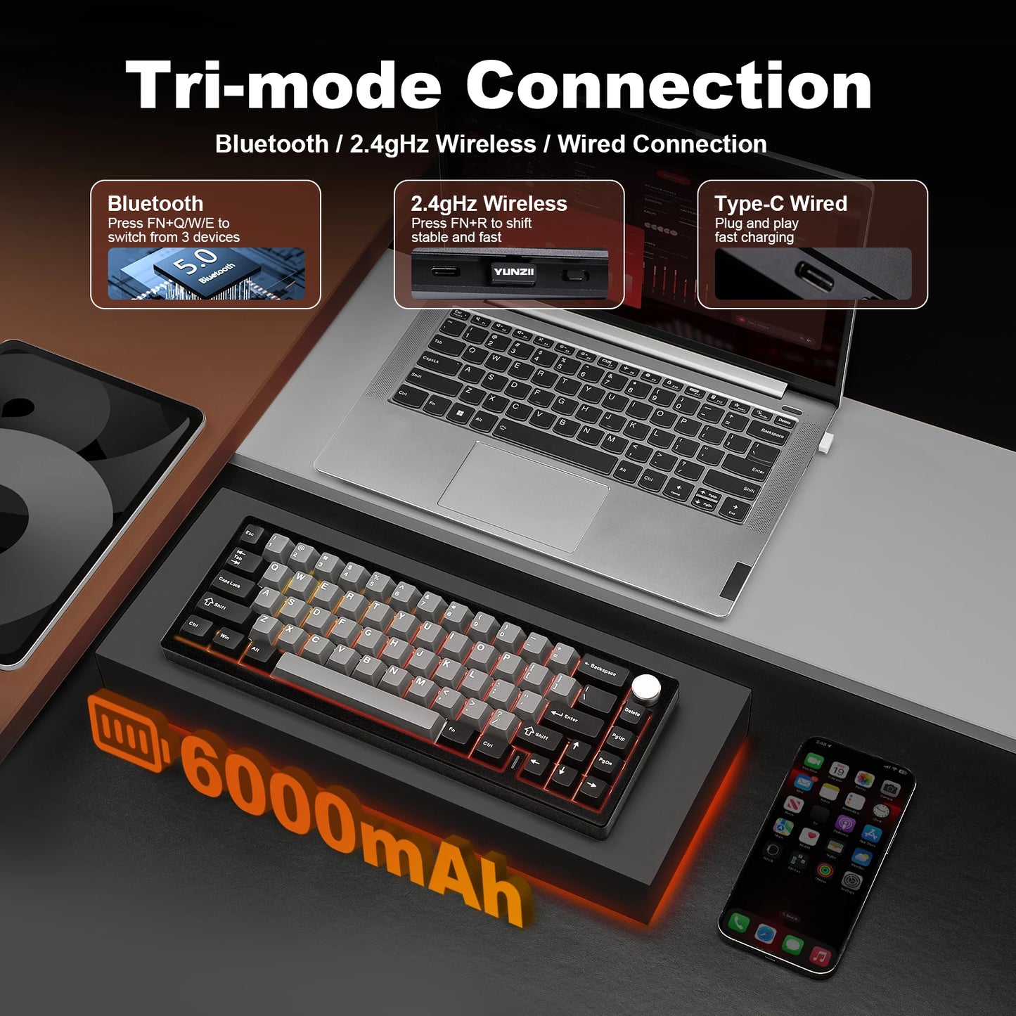 YUNZII AL68 Silver Wireless Custom Mechanical Keyboard
