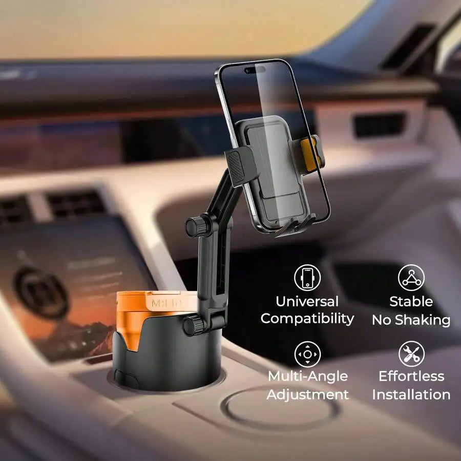 2-In-1 Universal Car Cup Holder Expander With Phone Holder, Adjustable Height And Angle, 360° Rotatable, Non-Slip Design