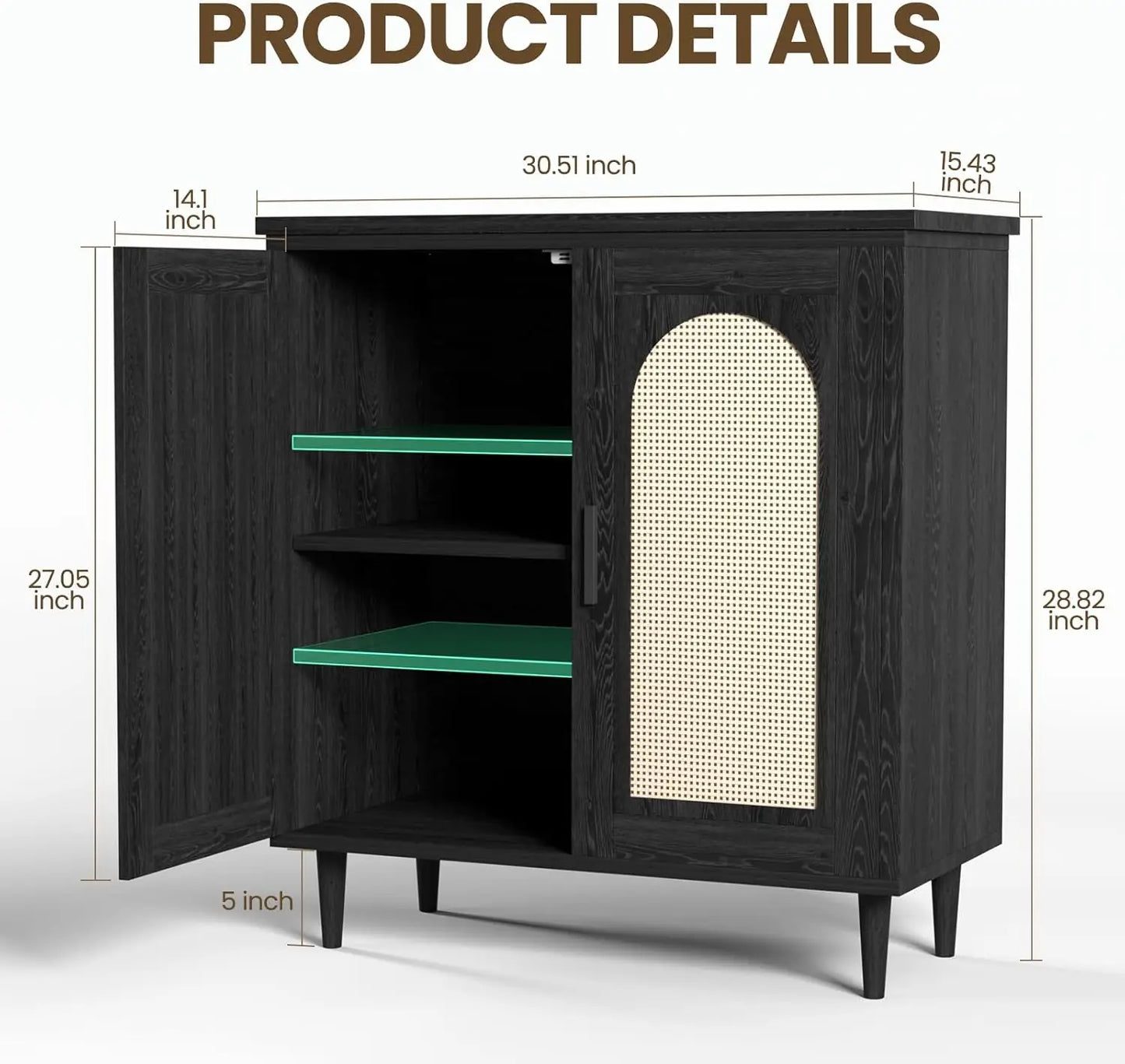 Boho Rattan Sideboard Cabinet With Storage Shelves Living Room
