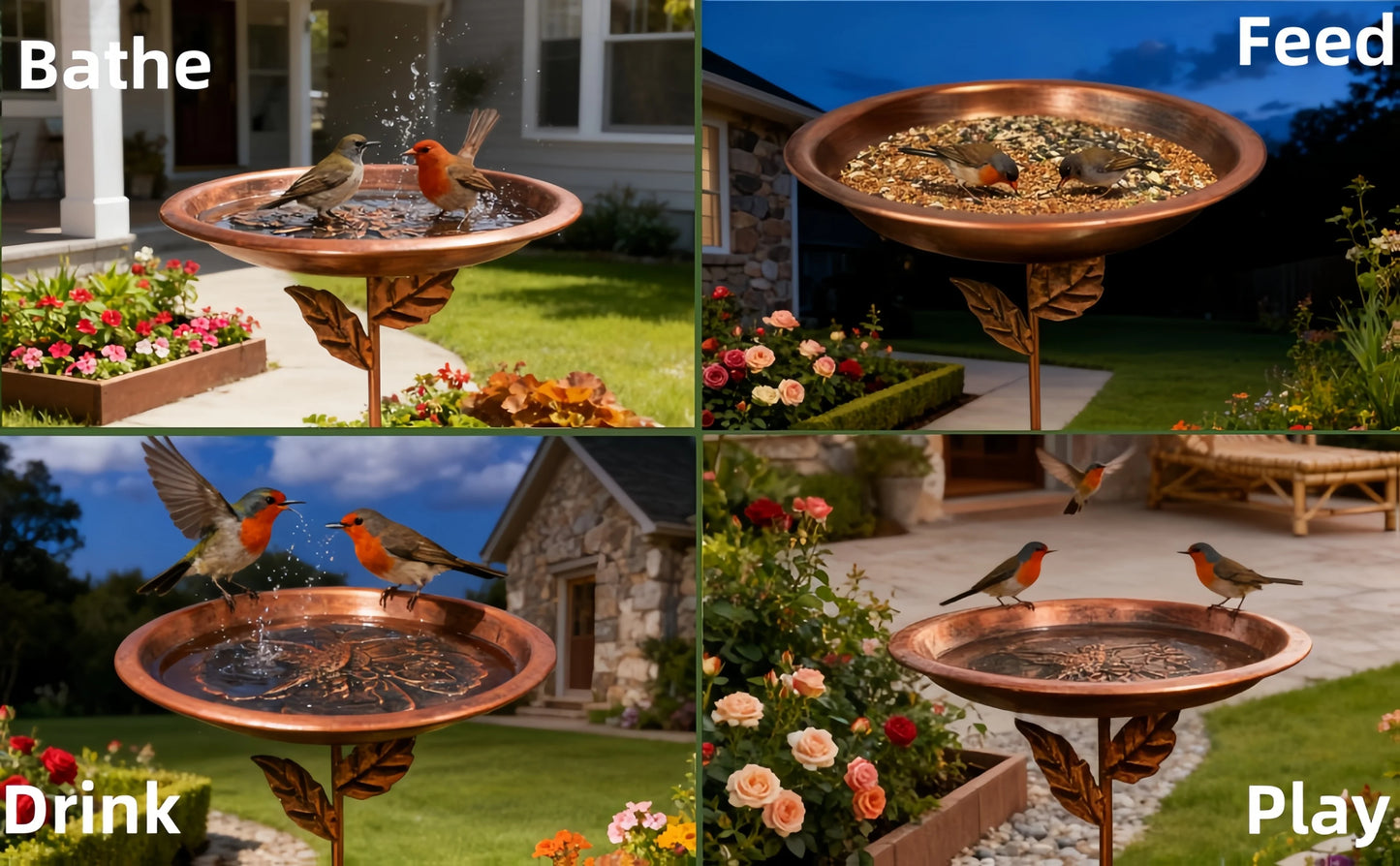 31-inch Outdoor Bird Bath 13'' Rustproof Vintage Iron Bird Feeder Waterer for Chickens Cardinals And Humming Birds Chicken Coop