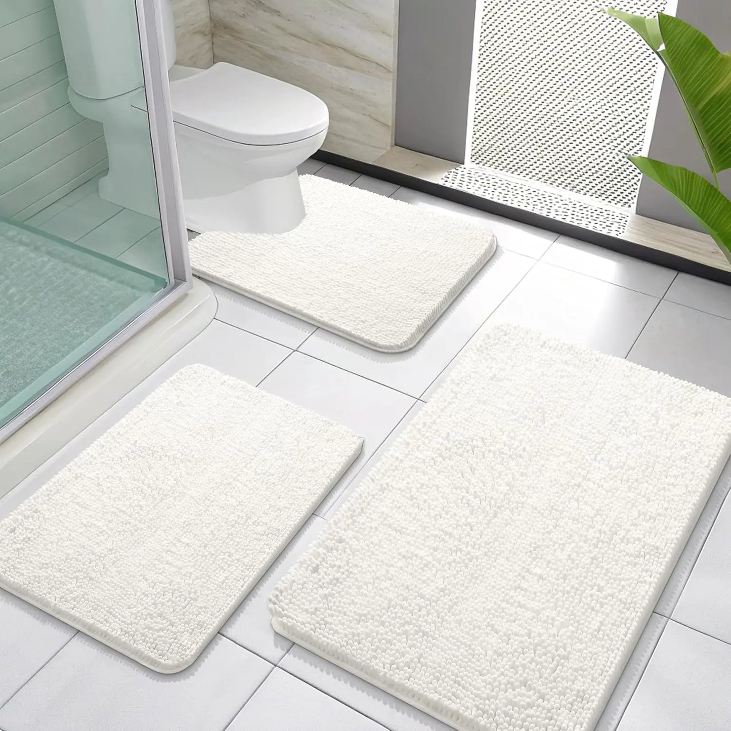 Bathroom Rugs Sets 3 Piece Soft Absorbent Chenille Mats