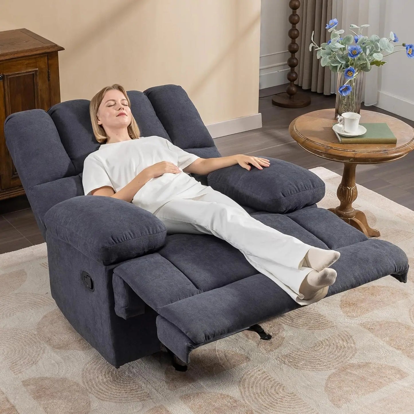 Oversized Rocker Recliner Chair Manual Soft Big Man 350 LBS Living Room Teal, Customized