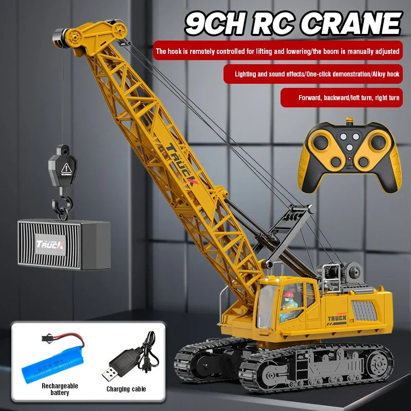 RC Crane Tractor 2.4G 15/13/11/9CH Children Electric Alloy Arm Remote Control Truck Engineering Vehicle Electric Spray Xmas Gift