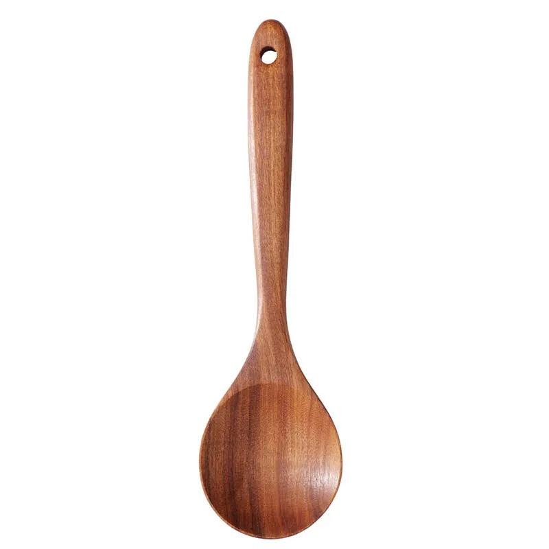 Natural Wood Kitchen Tool Set, 5 Pieces - Includes Spoon, Spatula & Slotted Spoon for Festive Family Meals & Baking