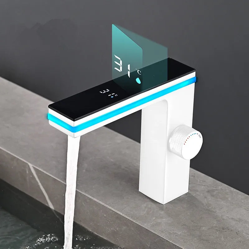 Smart LED Brass Deck Mounted Basin Faucet With Display