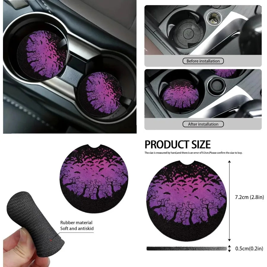 Purple Bat Print 15Pcs Car Seat Covers Full Set High Back Bucket Seat Covers with Steering Wheel Cover Safety Belt Pads Inside