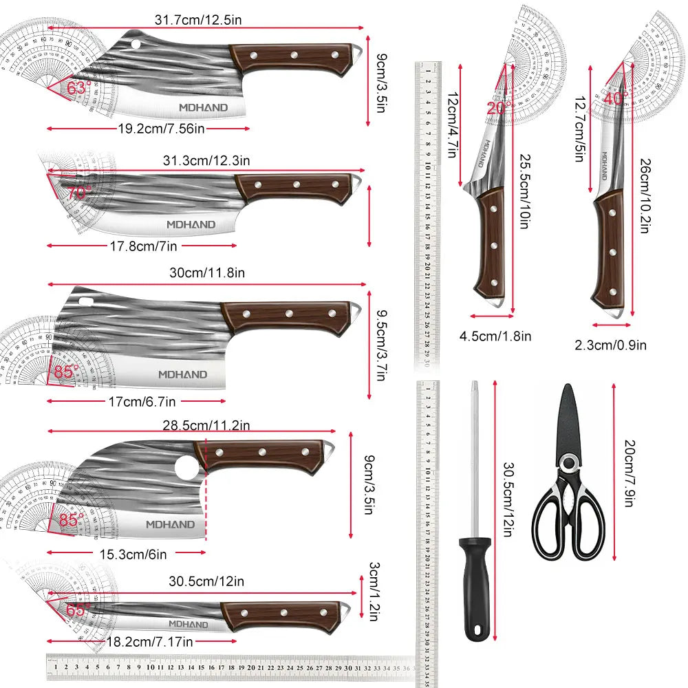 Meat Cleaver Knife 14pcs High Carbon Steel Professional Chef Set