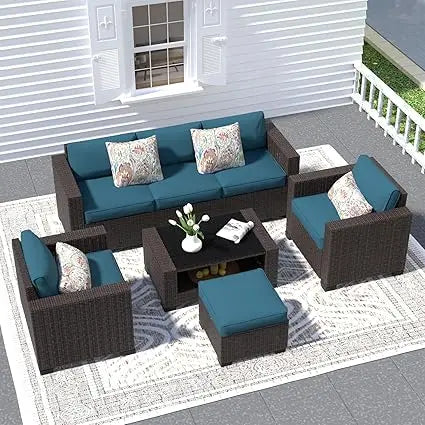 7 Piece Patio Furniture Set, Wicker Outdoor Sofa Set