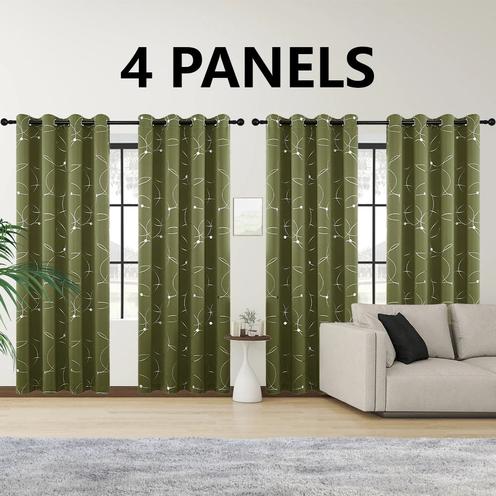 4PCS Blackout Curtains Grommet Thermal Insulated Room Darkening With Circle And Dots Foil Printed
