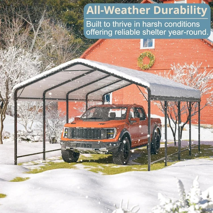 Carport 12x20 Feet Metal Carport with Enhanced Base Outdoor Heavy Duty Garage Galvanized Car Shelter for Pickup Boat Car and Tractors