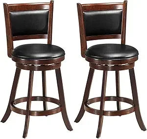 Pair Bar Stools With 360 Degree Swivel Leather Upholstery