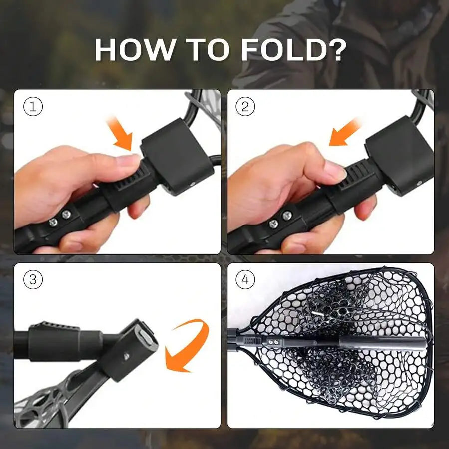 Telescoping Rubber Fly Fishing Net, Bass Trout Landing Net, Folding Fishing Nets Fresh Water, Fish Catching Or Releasing