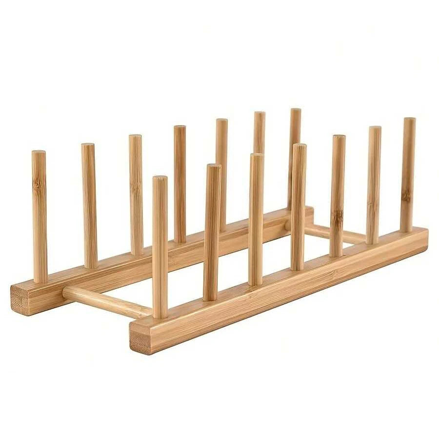 1/2pcs Bamboo Dish Plate Bowl Cup Book Pot Lid Cutting Board Drying Rack Stand Drainer Storage Holder Organizer Kitchen