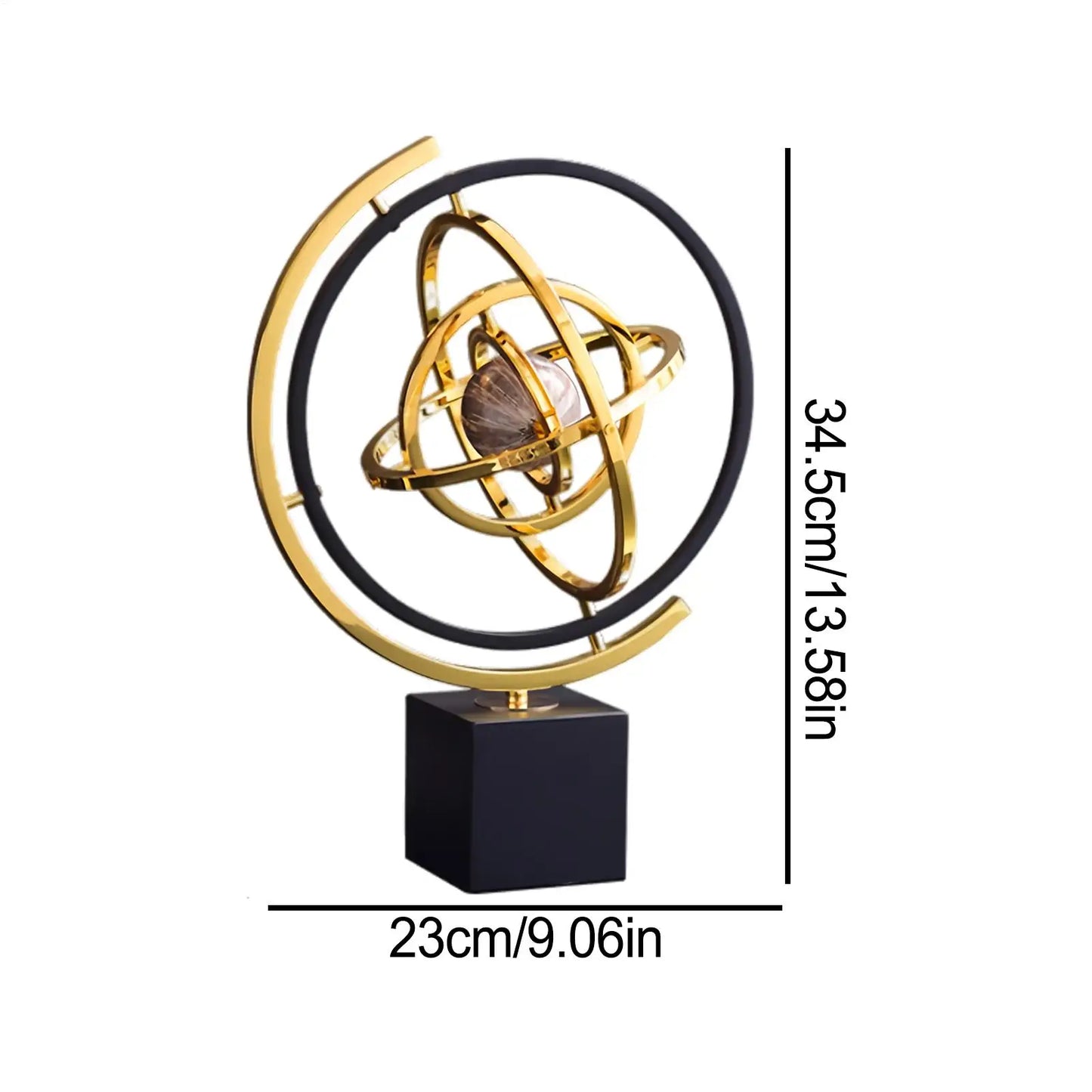 360 Rotating Metal Globe Sculpture Abstract Rotating Tabletop Abstraction Globe With Rectangular Base For Home Office Art Deco
