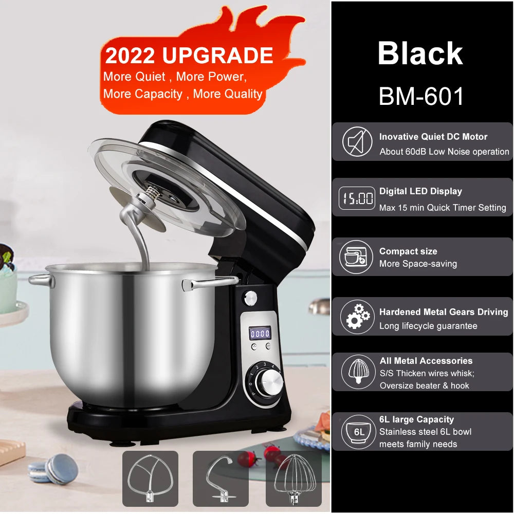 BioloMix Kitchen Food Stand Mixer 1200W 6L Quiet Motor