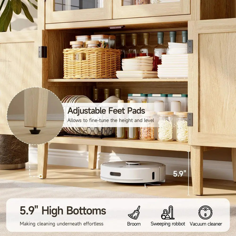 71 Tall Wooden Arched Cabinet, 5Tier Arched Kitchen Pantry Cabinet with Doors amp Shelves, Farmhouse Kitchen Arch Cabinets with