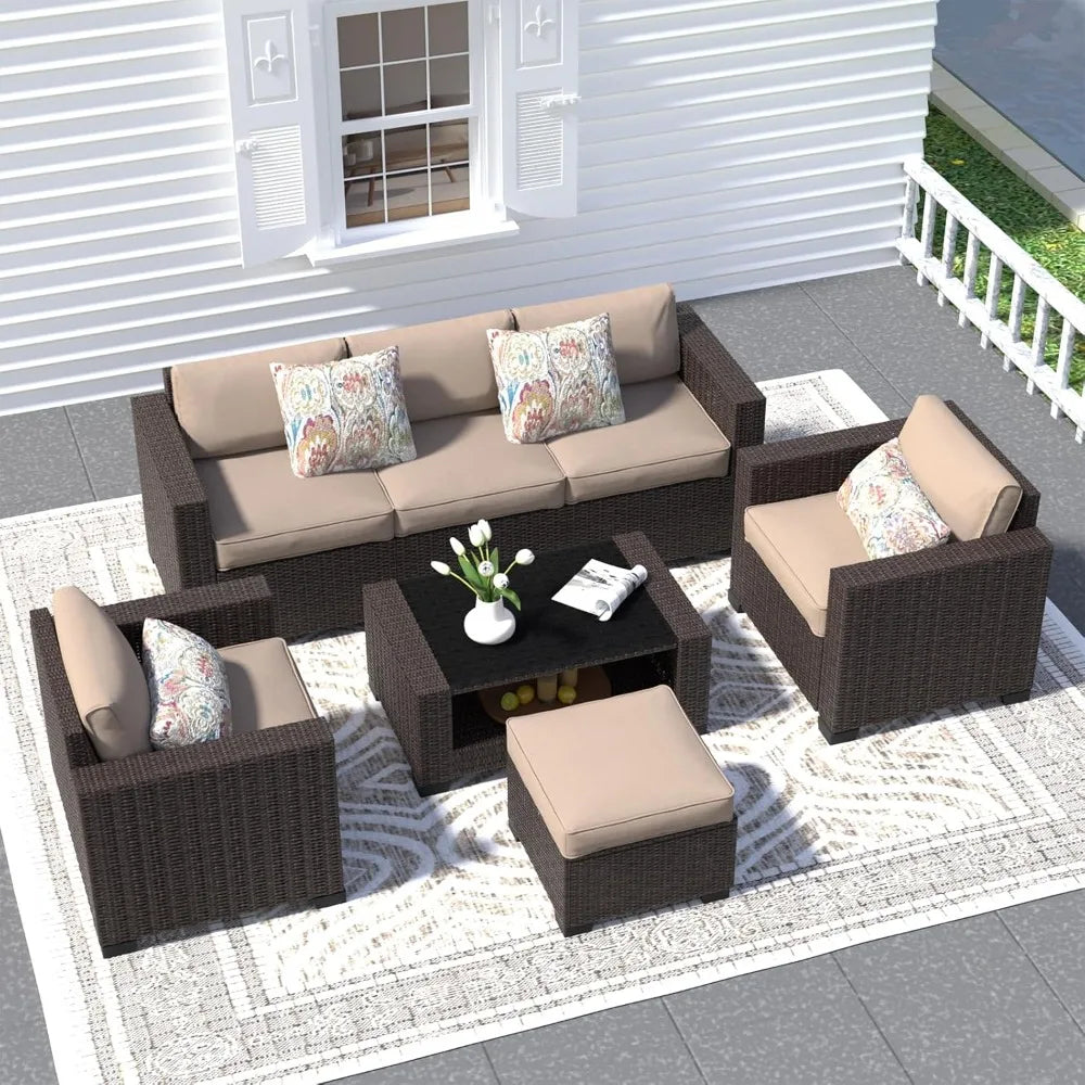 7 Piece Patio Furniture Set, Wicker Outdoor Sofa Set