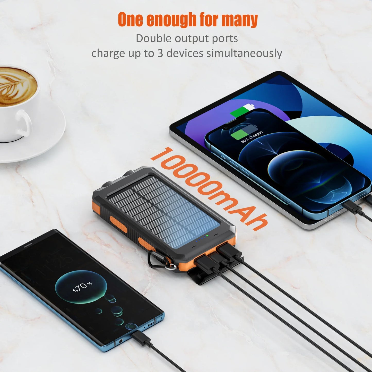 10000mAh Solar Power Bank With Dual USB Type-C Flashlight