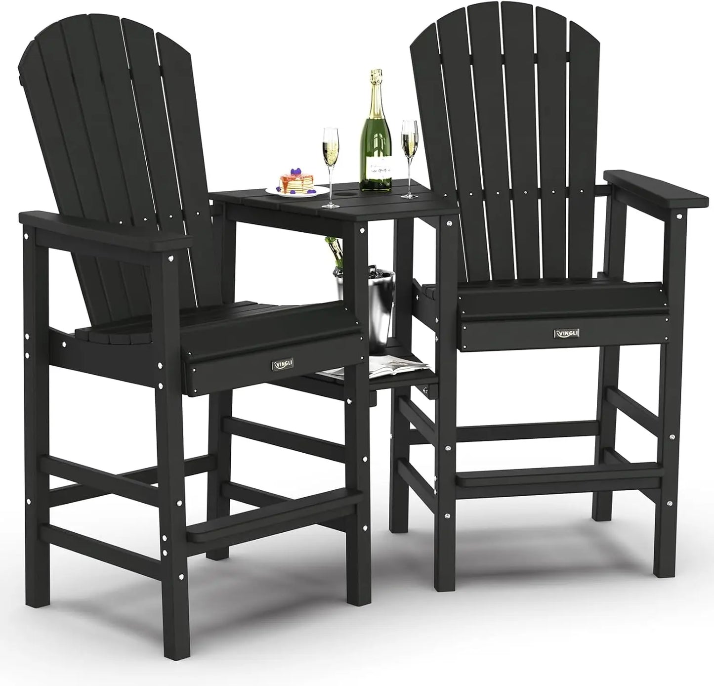 Adirondack HDPE Outdoor Bar Stools Set With Connecting Tray