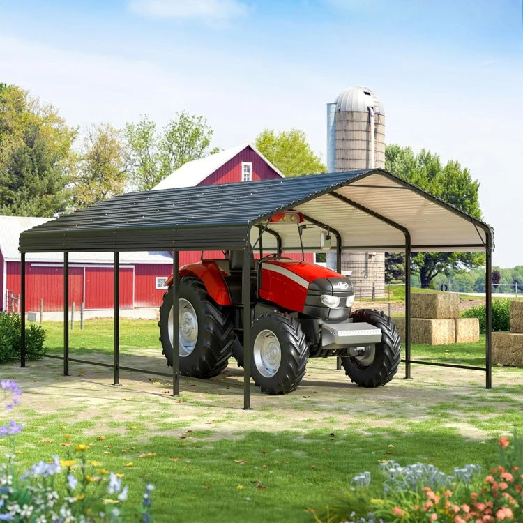 Carport 12x20 Feet Metal Carport with Enhanced Base Outdoor Heavy Duty Garage Galvanized Car Shelter for Pickup Boat Car and Tractors