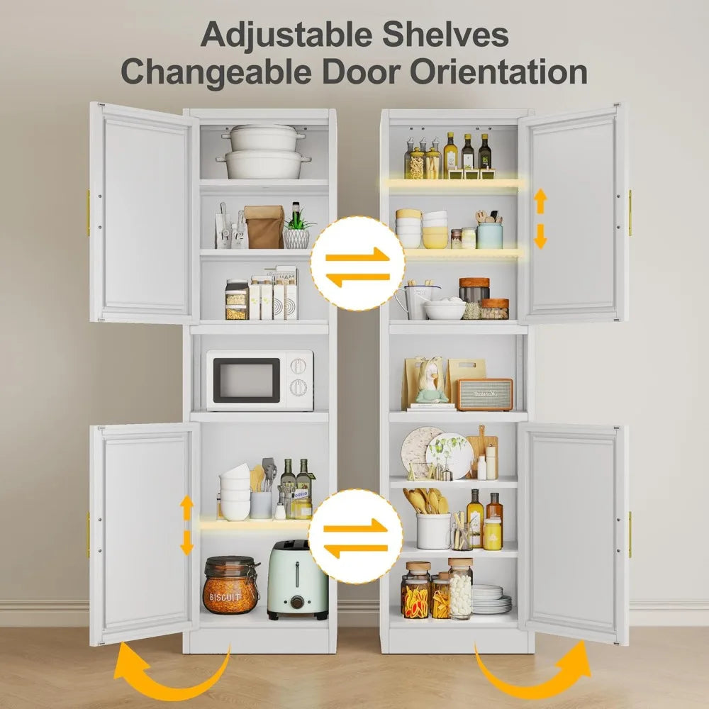 Tall Narrow Storage Cabinet with 4 Adjustable Shelves for Kitchen Bathroom Home Office Living Room Dining Room in White