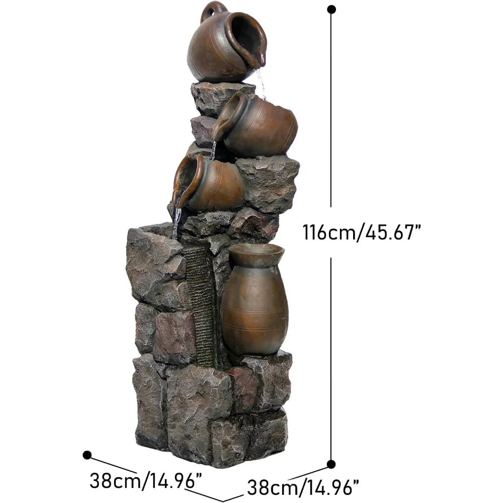 45.67H Water Fountain Outdoor with Planter Pot 5 Tiers