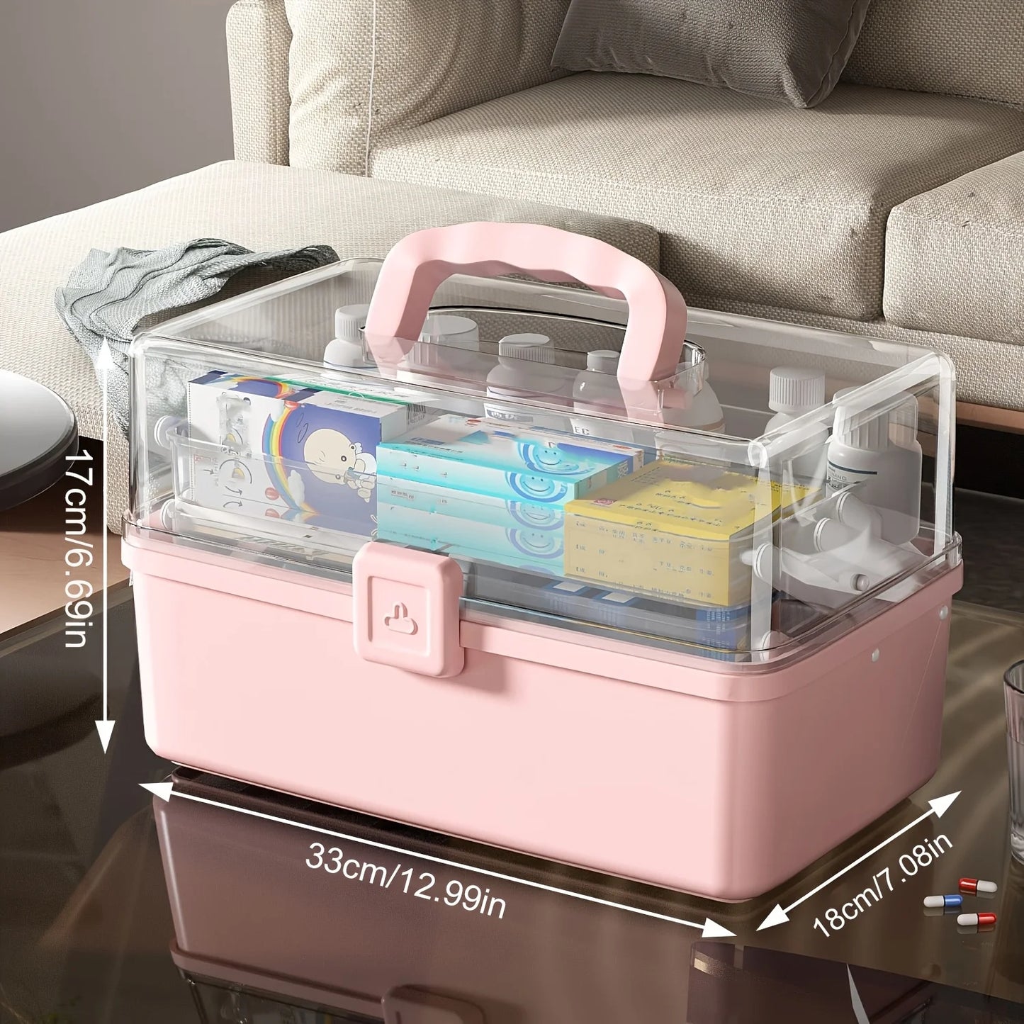 Three-layer large-capacity household medicine box, multi-functional storage box, foldable toolbox, art handicraft storage box