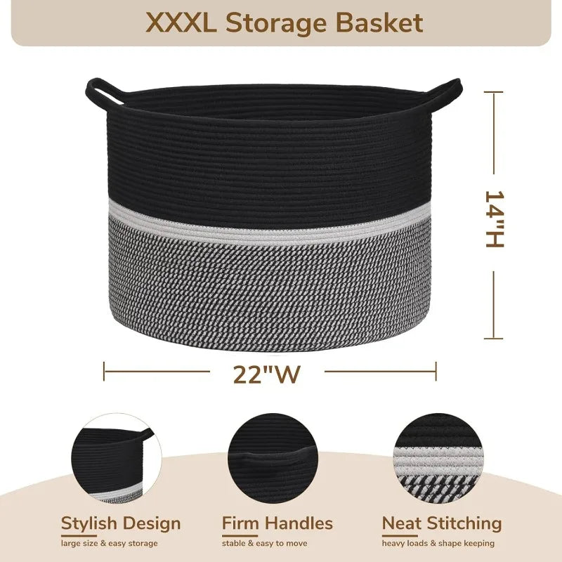 Extra Large Laundry Basket, Woven Rope Storage For Towels