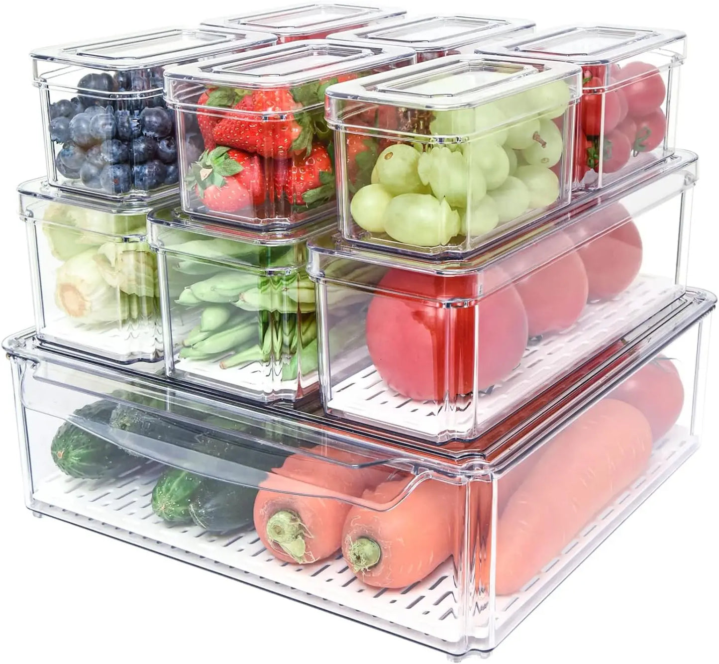 Stackable Refrigerator Organizer Bins with Lids for Food