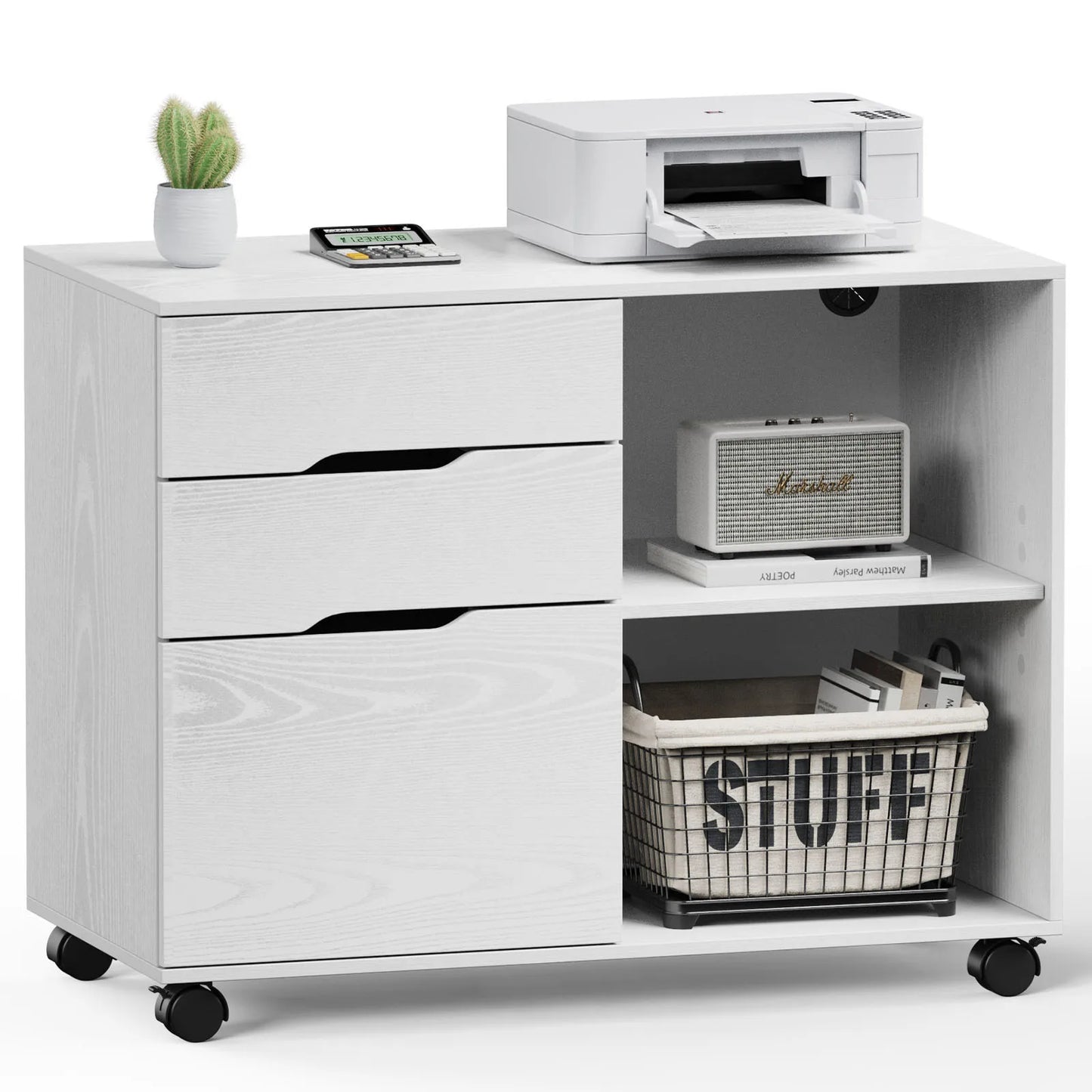 MCQ Living Room 3 Drawers Wooden Mobile Cabinet Chest Dressers Nightstand Storage Cabinet Organizer Rolling Display Furniture