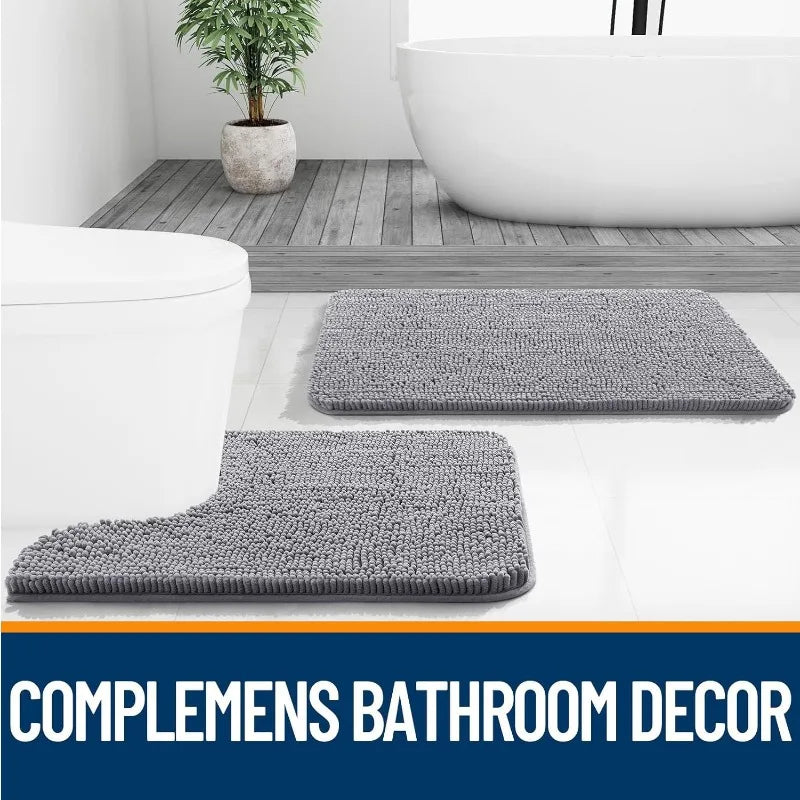 Bathroom Rugs Sets 3 Piece Soft Absorbent Chenille Mats