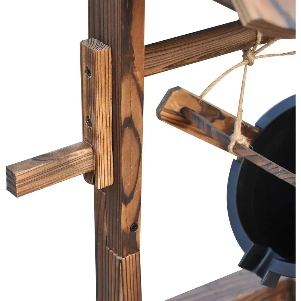 Outdoor Wooden Wishing Well Fountain with Adjustable Water Flow Rate, Outdoor Rustic Waterfall with Electric Pump, Water Bucket,